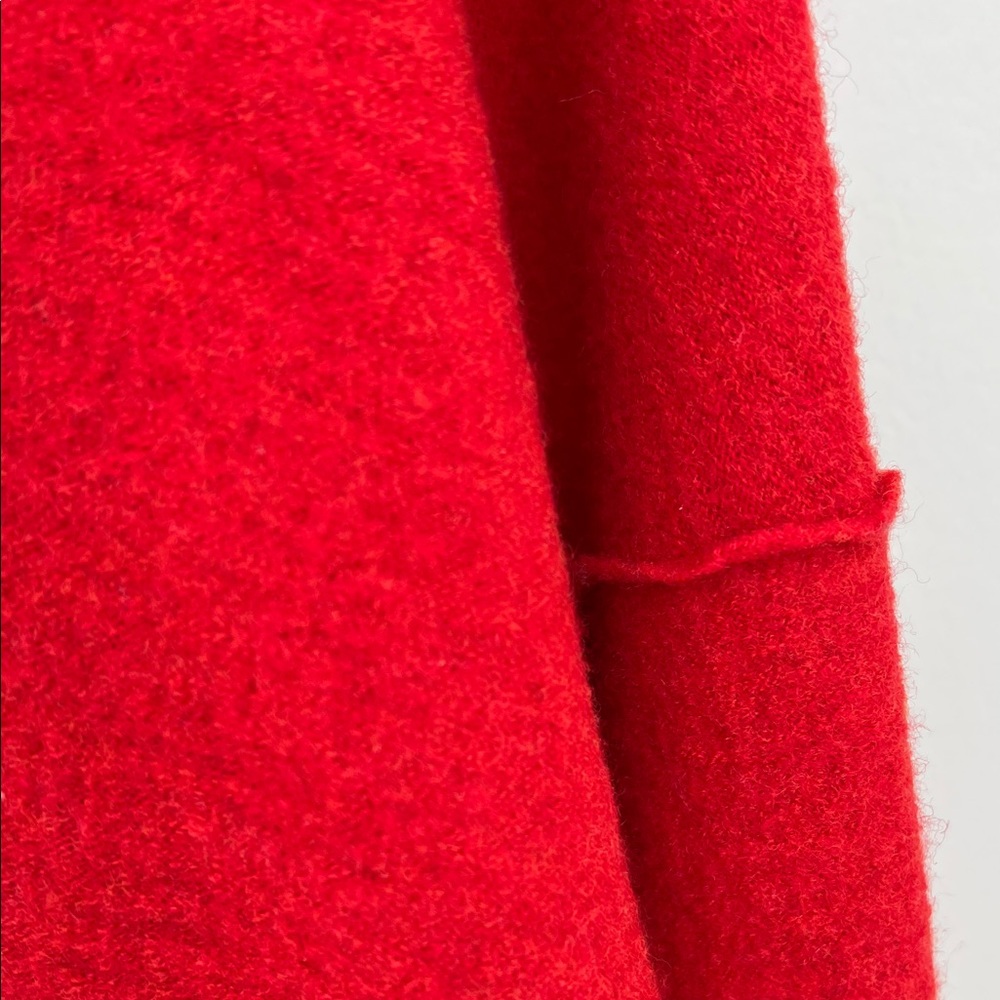 Eileen Fisher | Vibrant Red Open-Front Fine Merino Wool Shawl Cardigan Size L - Picture 8 of 16